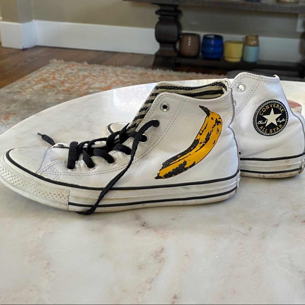 Converse White High-Tops with Yellow Banana Art